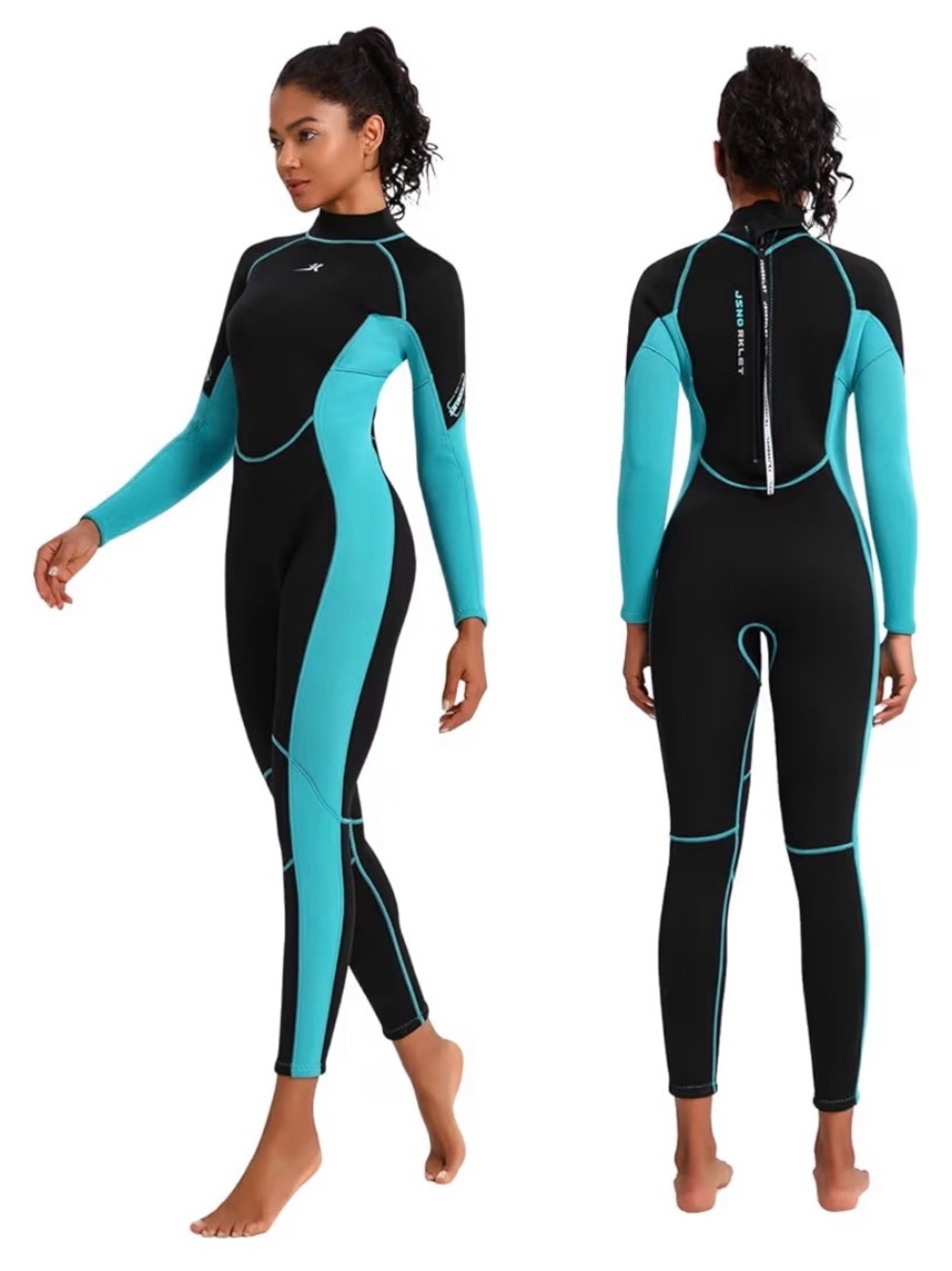 Women’s Long Sleeve Full Body Wetsuit - Black & Teal